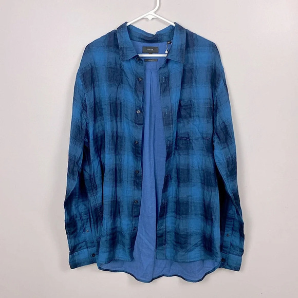 New Vince Blue Plaid Button Down 100% Cotton size XL - Picture 1 of 16